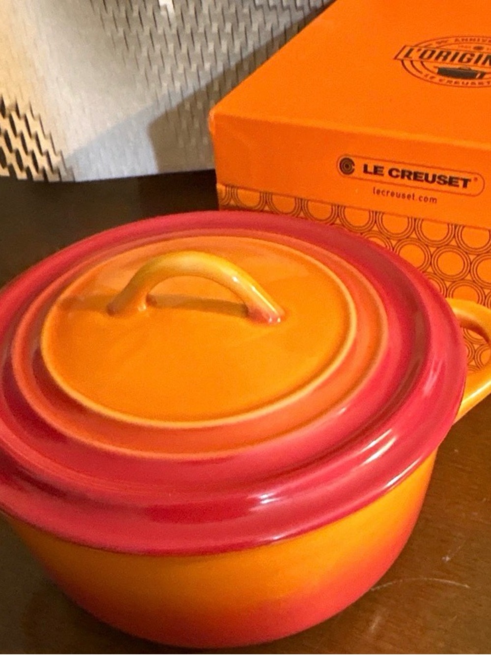 Le Creuset 90th Anniversary Flame Orange Round 20 oz croquette NEW.